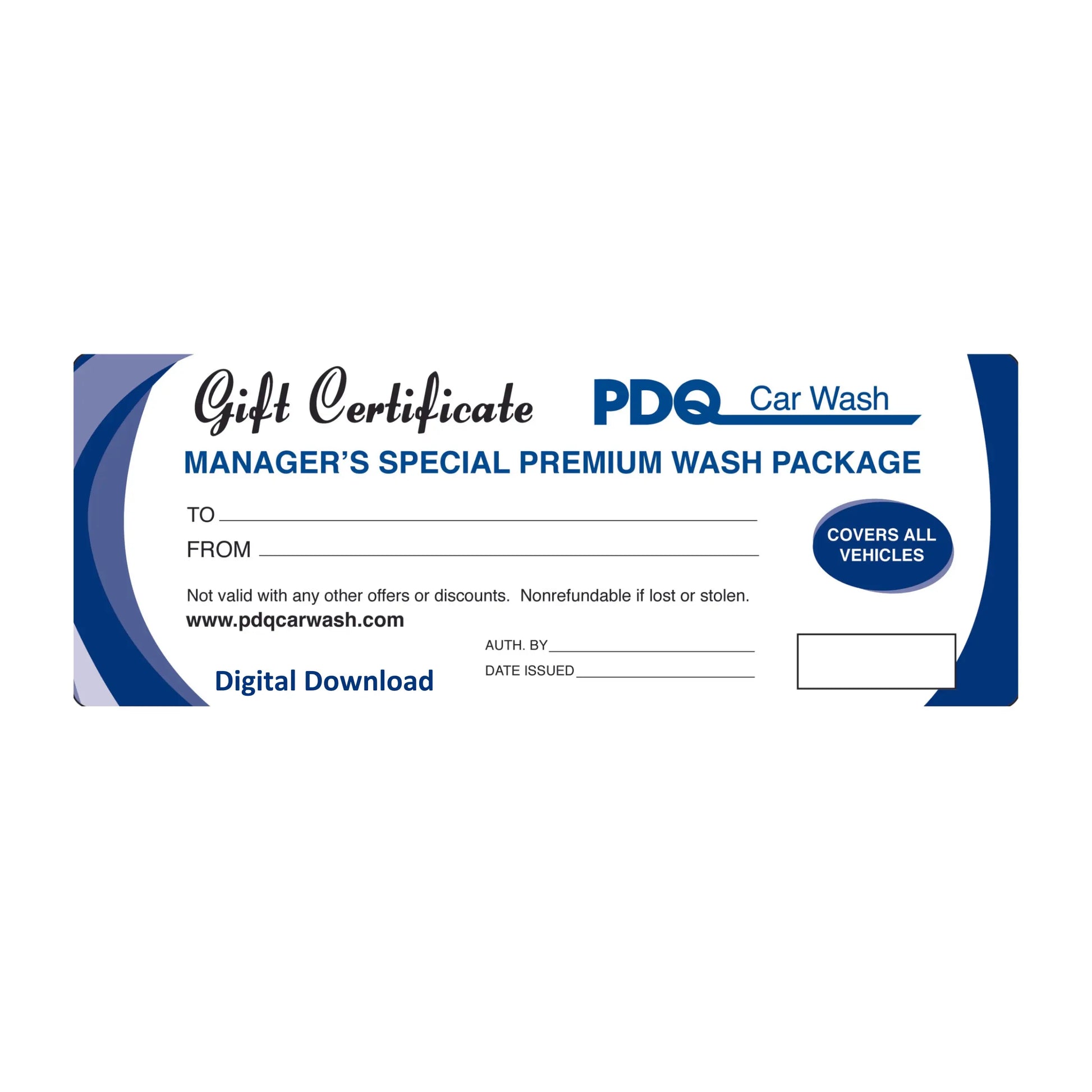 Manager's Special Wash Certificate PDQ Car Wash Shop