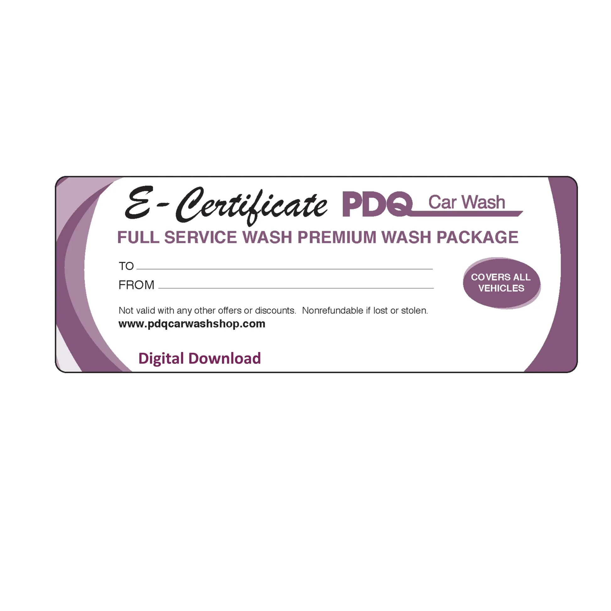Full Service Wash Certificate PDQ Car Wash Shop