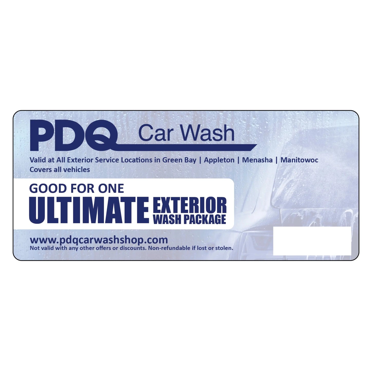 Ultimate Exterior Car Wash Gift Certificate PDQ Car Wash Shop