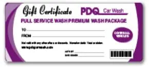 Full Service Wash Certificate PDQ Car Wash Shop