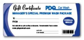 Manager's Special Wash Certificate PDQ Car Wash Shop