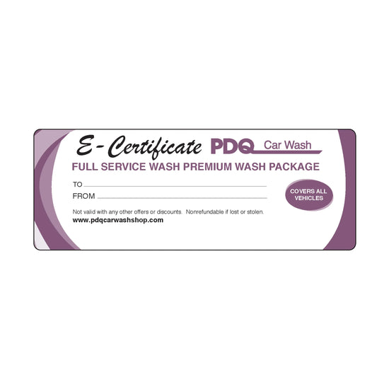 Full Service Wash Certificate PDQ Car Wash Shop