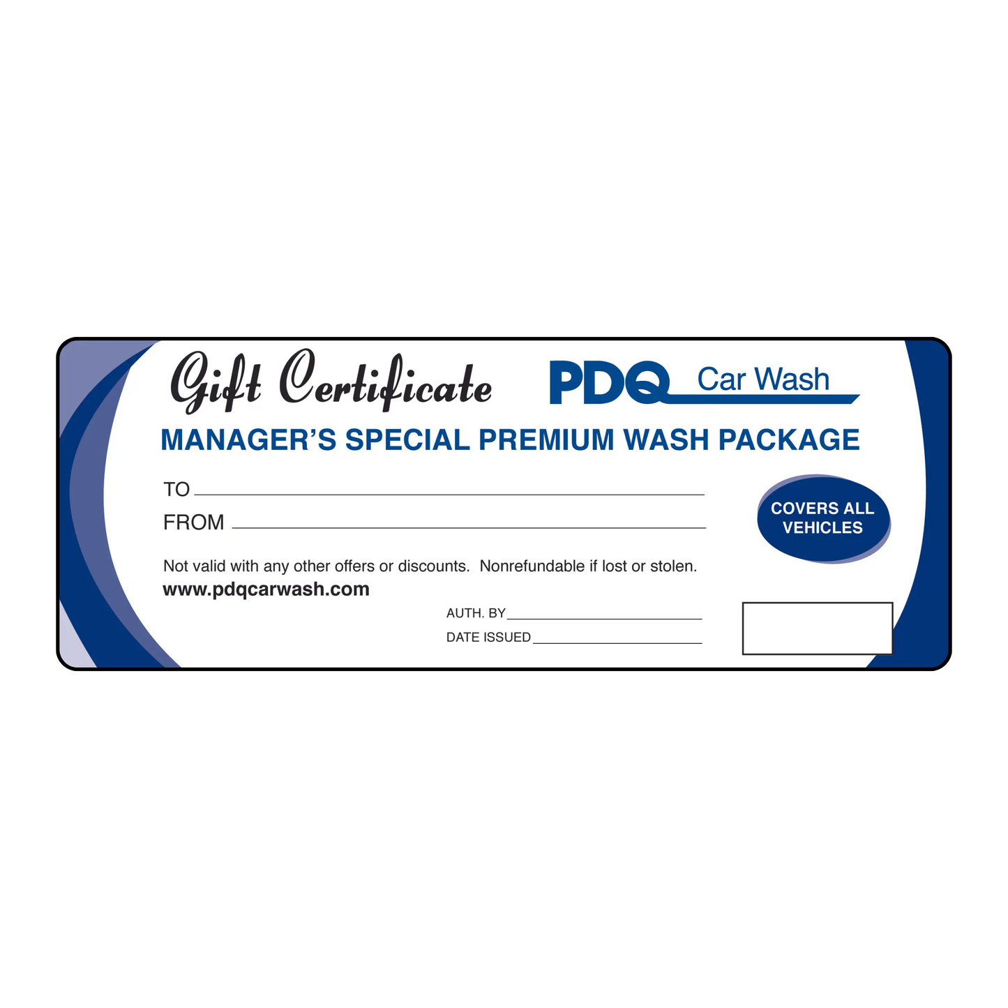 Manager's Special Wash Certificate PDQ Car Wash Shop