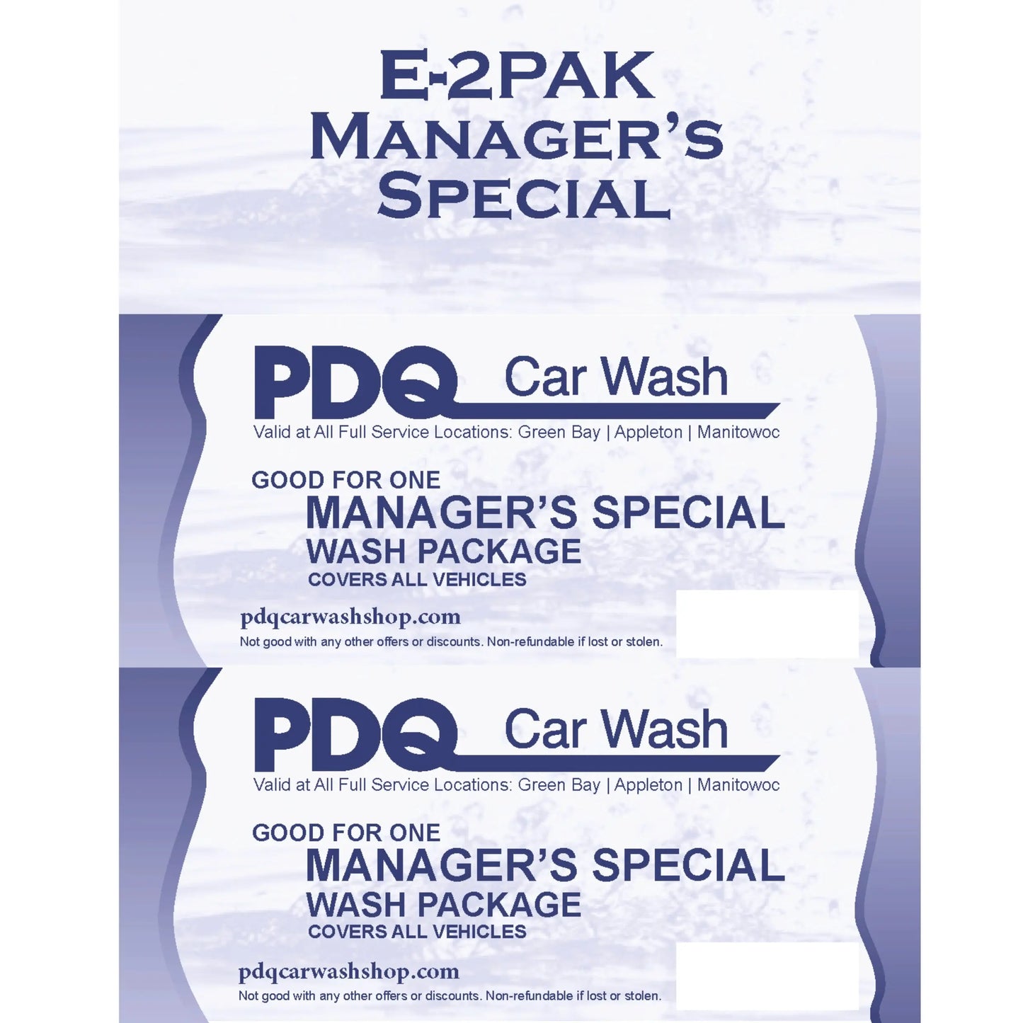 Manager's Special 2PAK PDQ Car Wash Shop